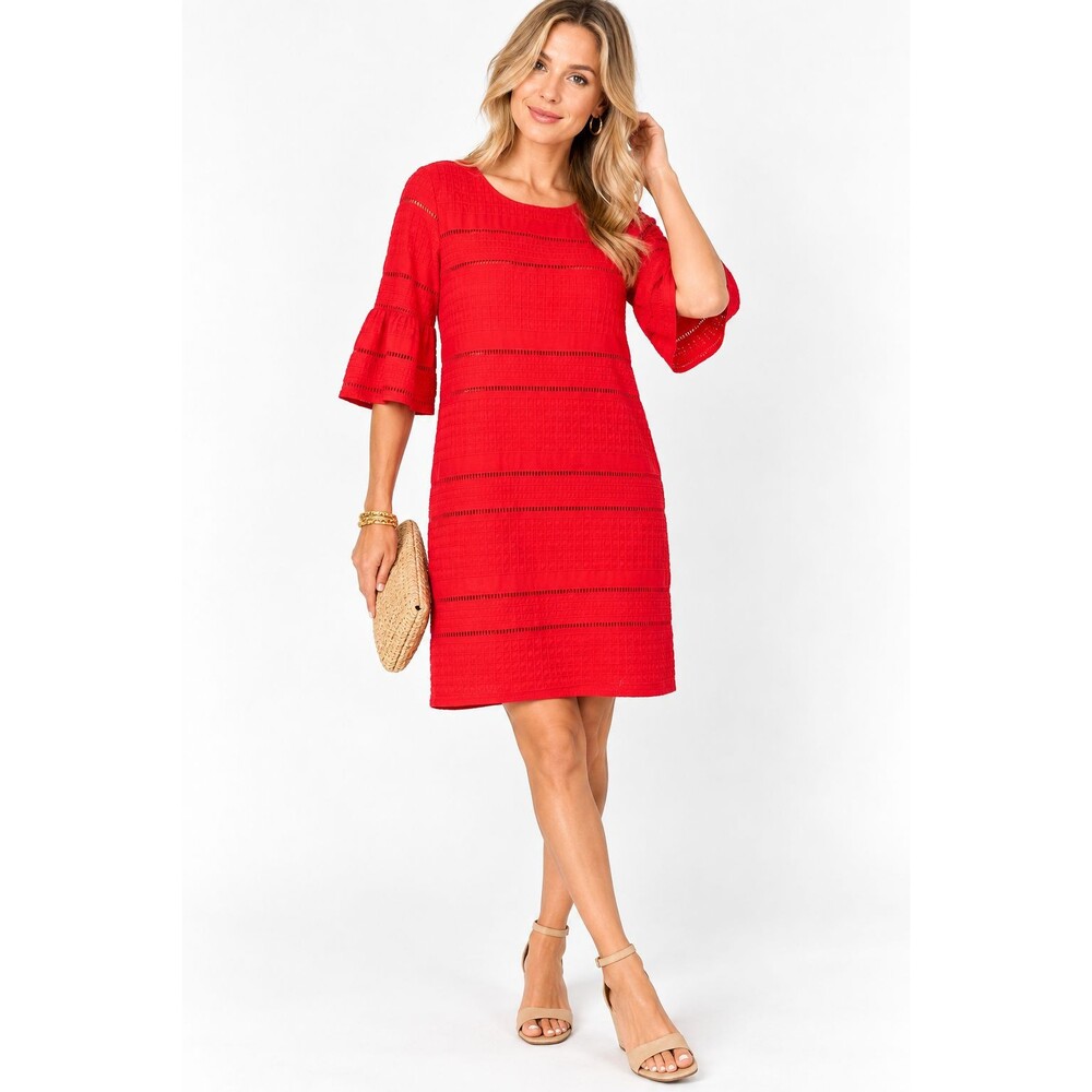 J.Crew Eyelet Flutter Sleeve Cotton Shift Dress Size 8 Coral Orange Preppy Party